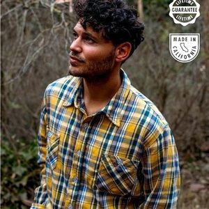 Birdwell Beach Britches Flannel Work Shirt Gold Plaid XL
